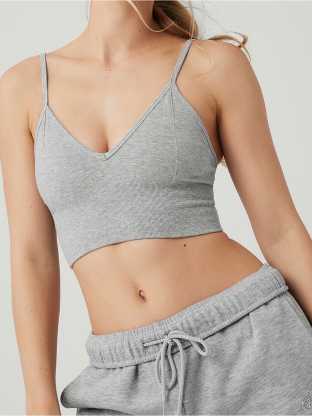 ALO Yoga Gray Delight Bralette - Light Gray V‑Neck Cropped Top